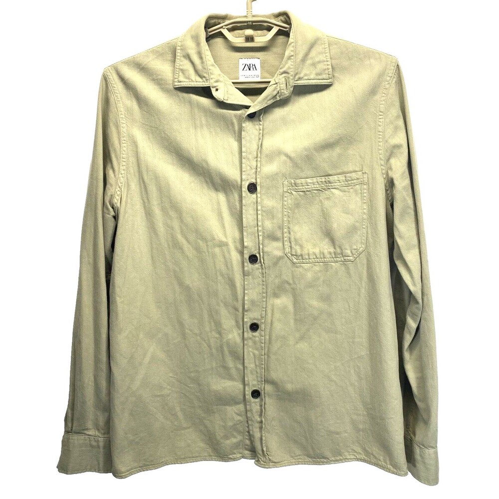 ZARA Men's Medium Denim Khaki Shirt Long Sleeve Western Work Outdoors RN77302